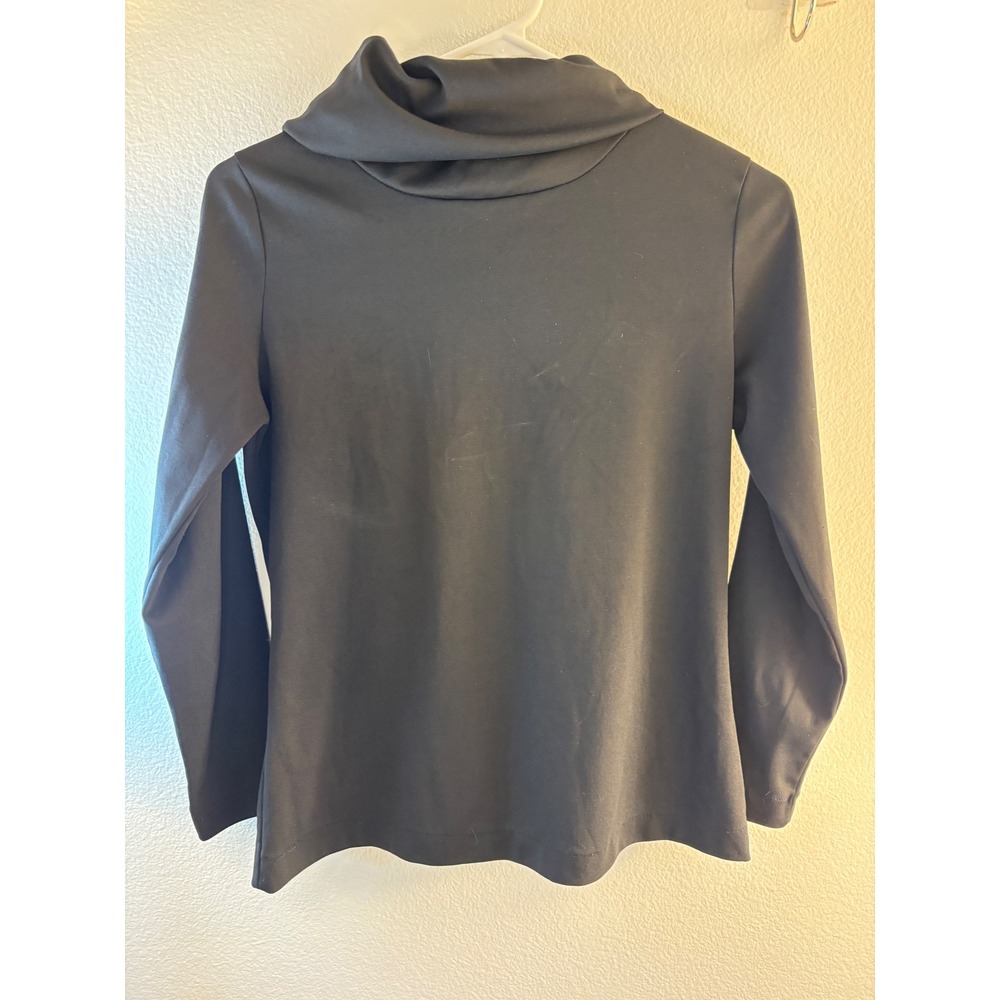Vintage Black Cowl Neck Long Sleeve Top Made in USA Minimalist Stretch S/M